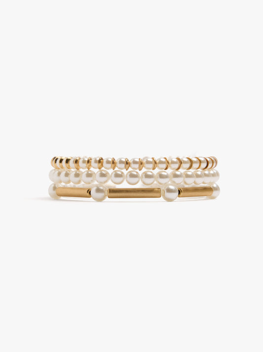 Set Of Elastic Bracelets With Pearls