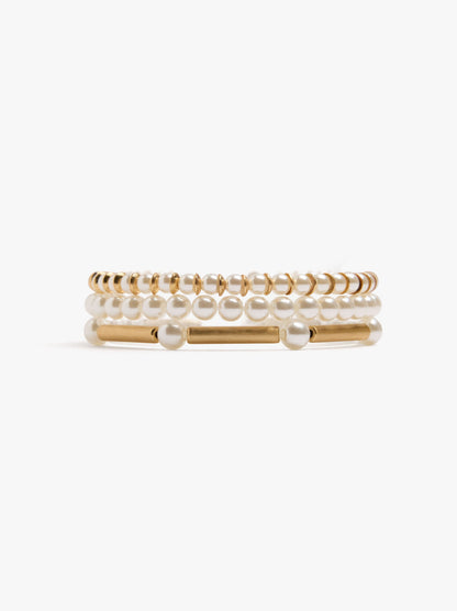 Set Of Elastic Bracelets With Pearls