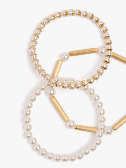 Set Of Elastic Bracelets With Pearls