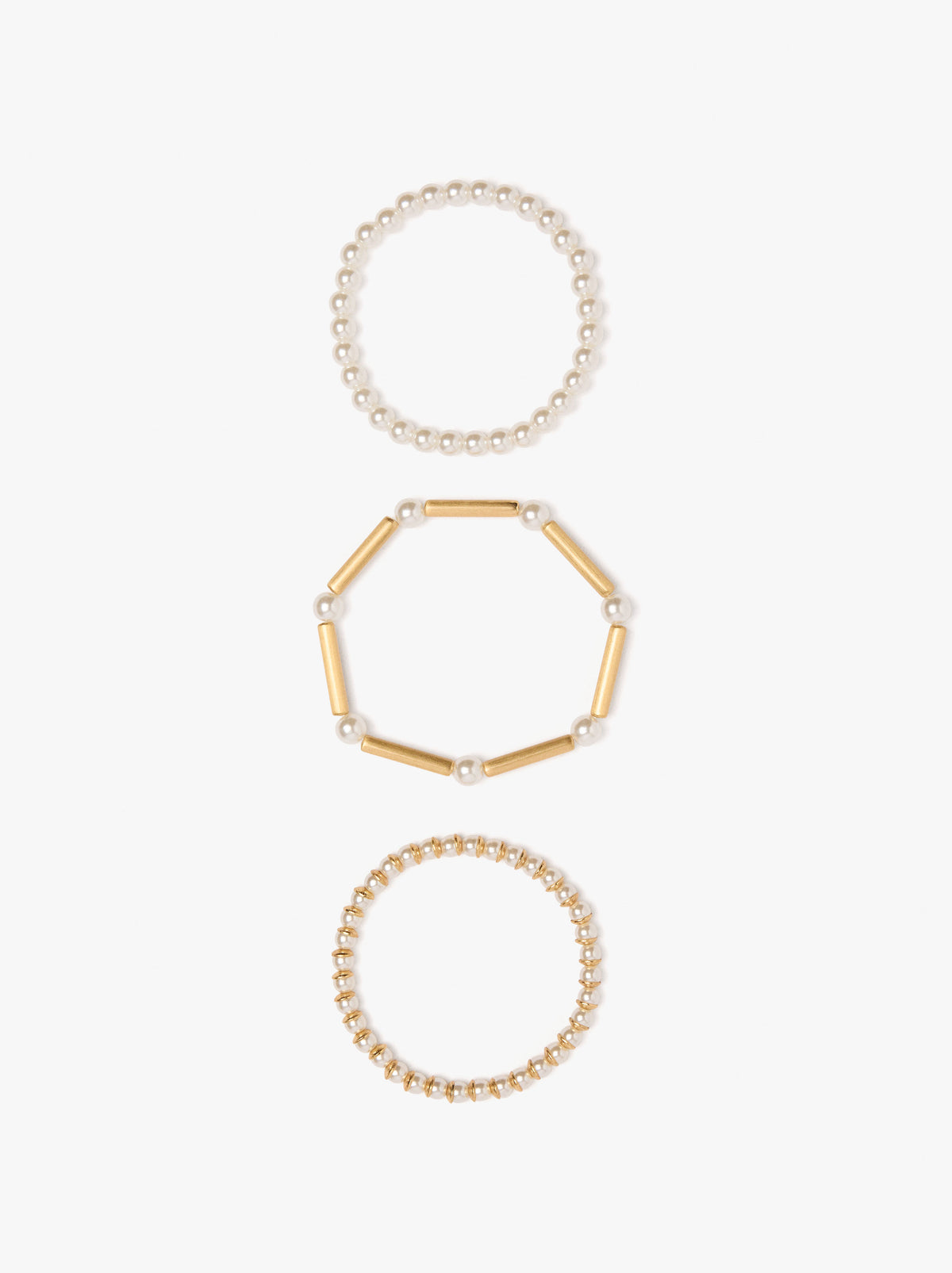 Set Of Elastic Bracelets With Pearls