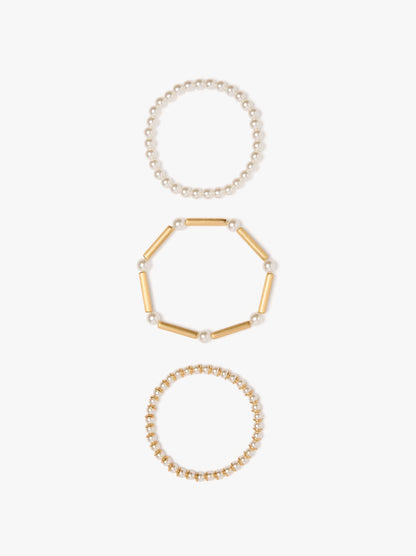 Set Of Elastic Bracelets With Pearls