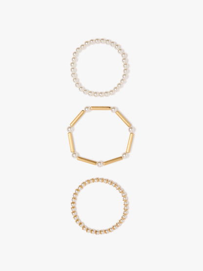 Set Of Elastic Bracelets With Pearls