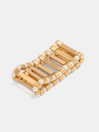 Elasticated Bracelet With Bars And Pearls