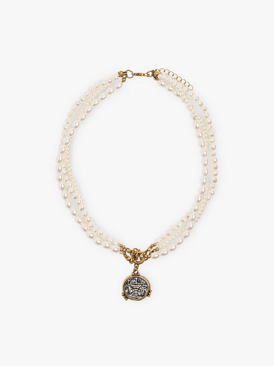 Pearl Multi-Collar With Medal Pendant