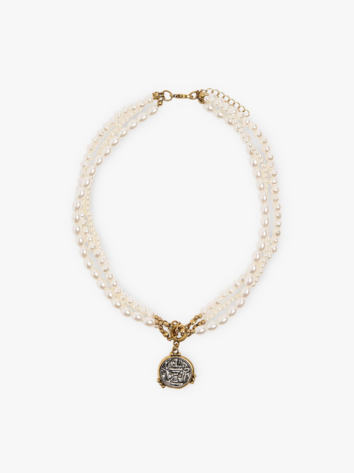Pearl Multi-Collar With Medal Pendant