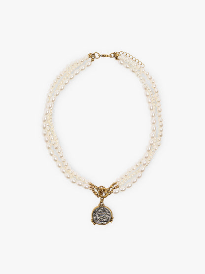 Pearl Multi-Collar With Medal Pendant
