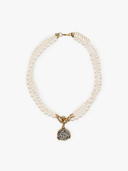 Pearl Multi-Collar With Medal Pendant