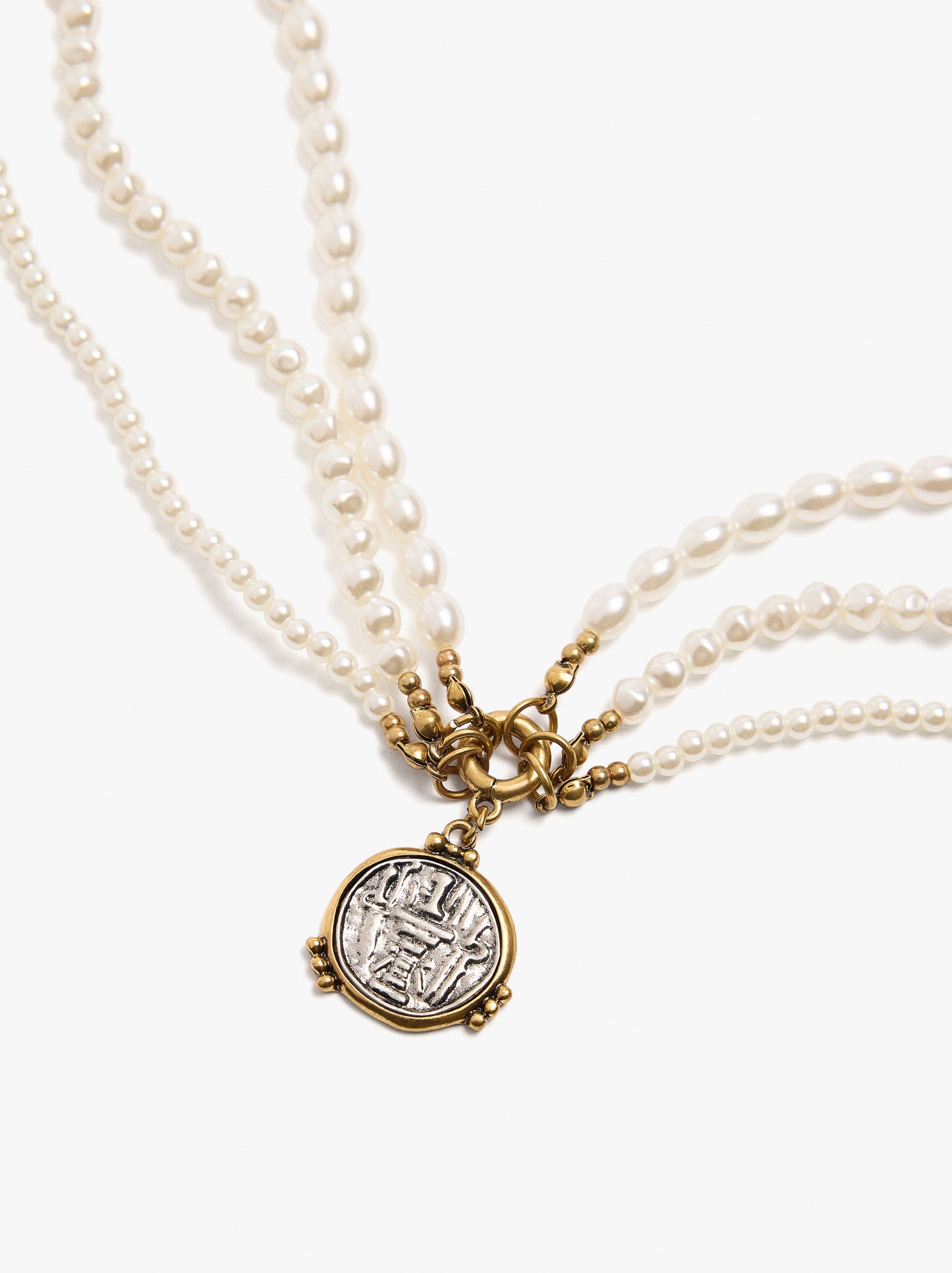 Pearl Multi-Collar With Medal Pendant