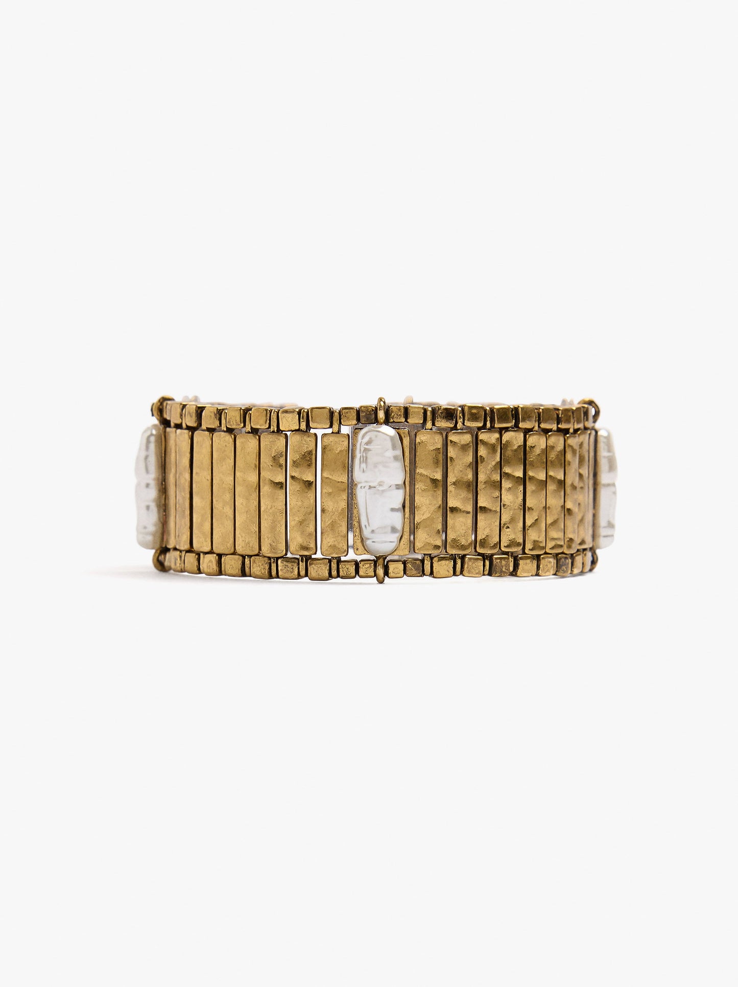 Elastic Bracelet With Bars And Pearls