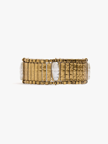 Elastic Bracelet With Bars And Pearls