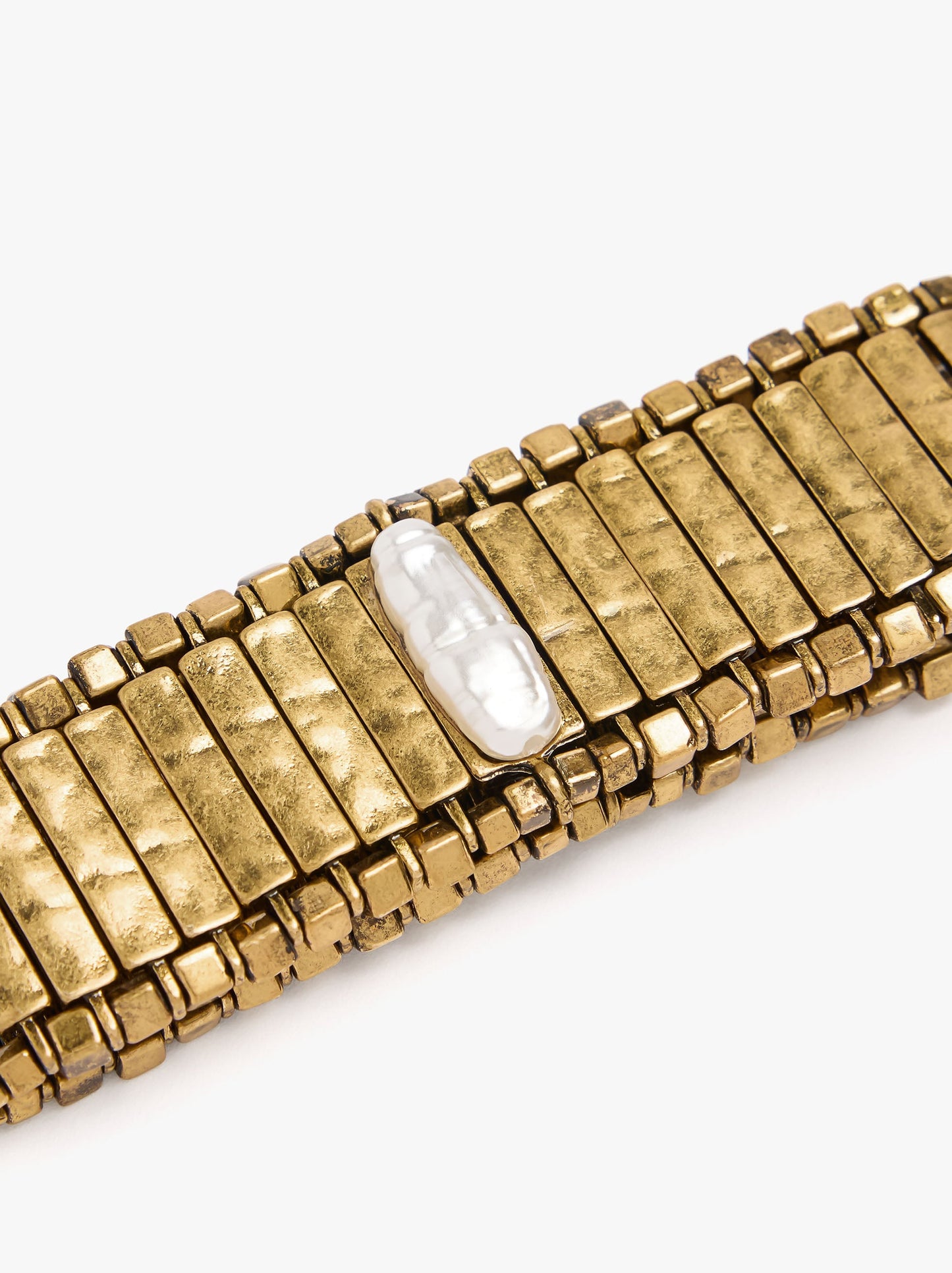 Elastic Bracelet With Bars And Pearls
