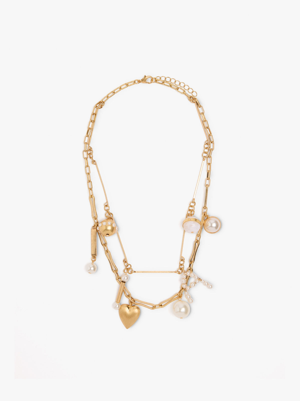 Double Necklace With Pearls And Pendants