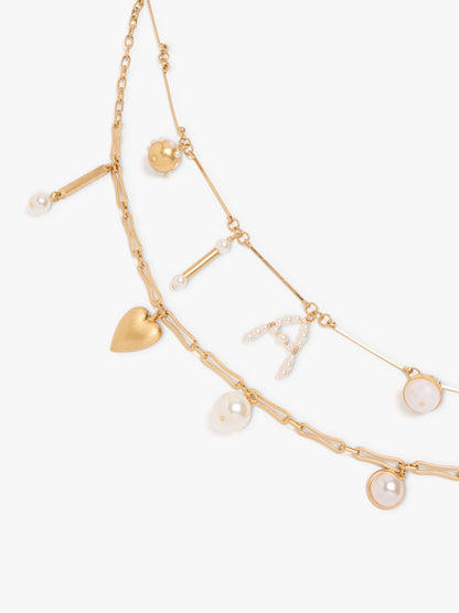 Double Necklace With Pearls And Pendants