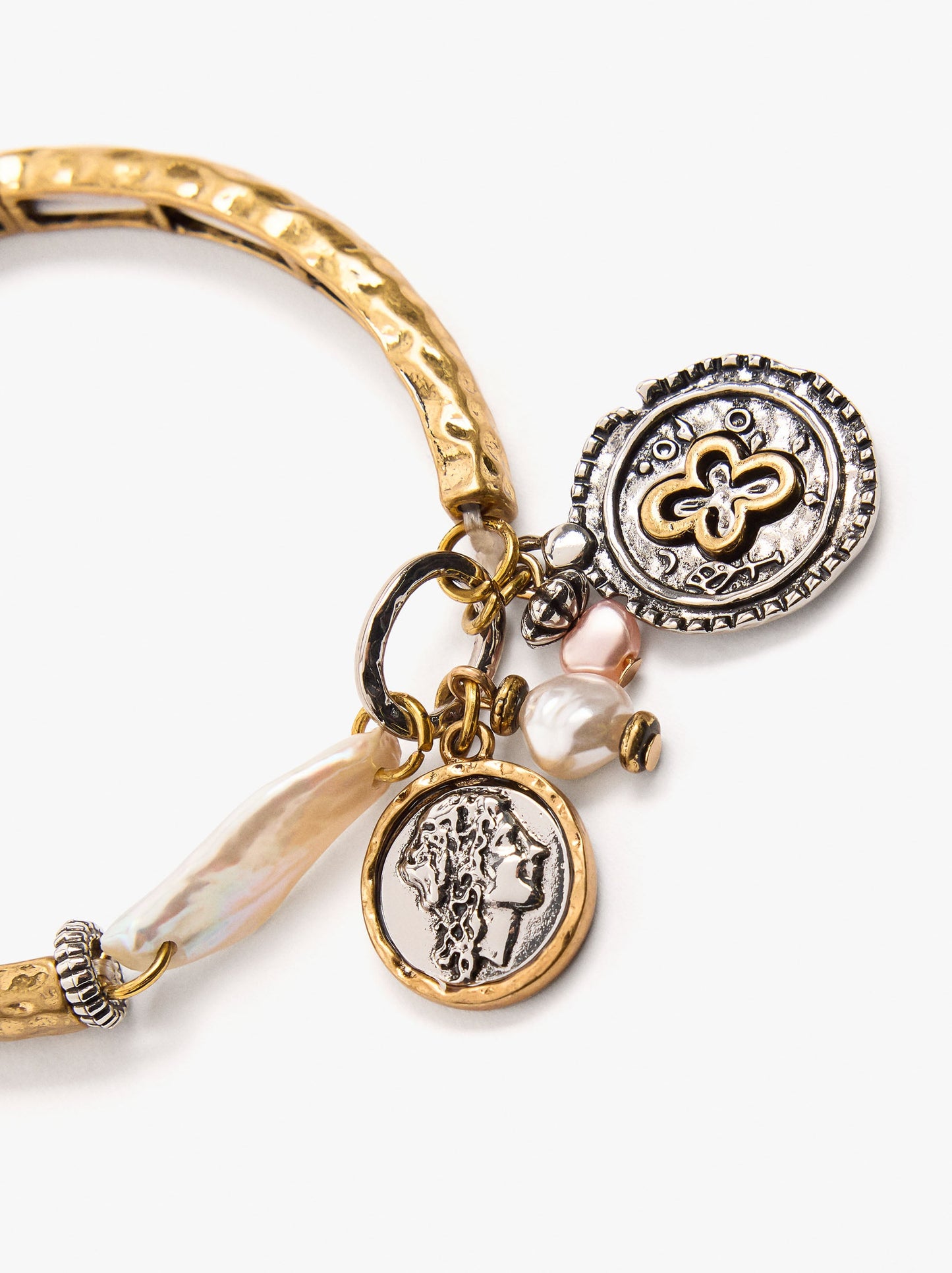 Elastic Bracelet With Charms And Freshwater Pearls