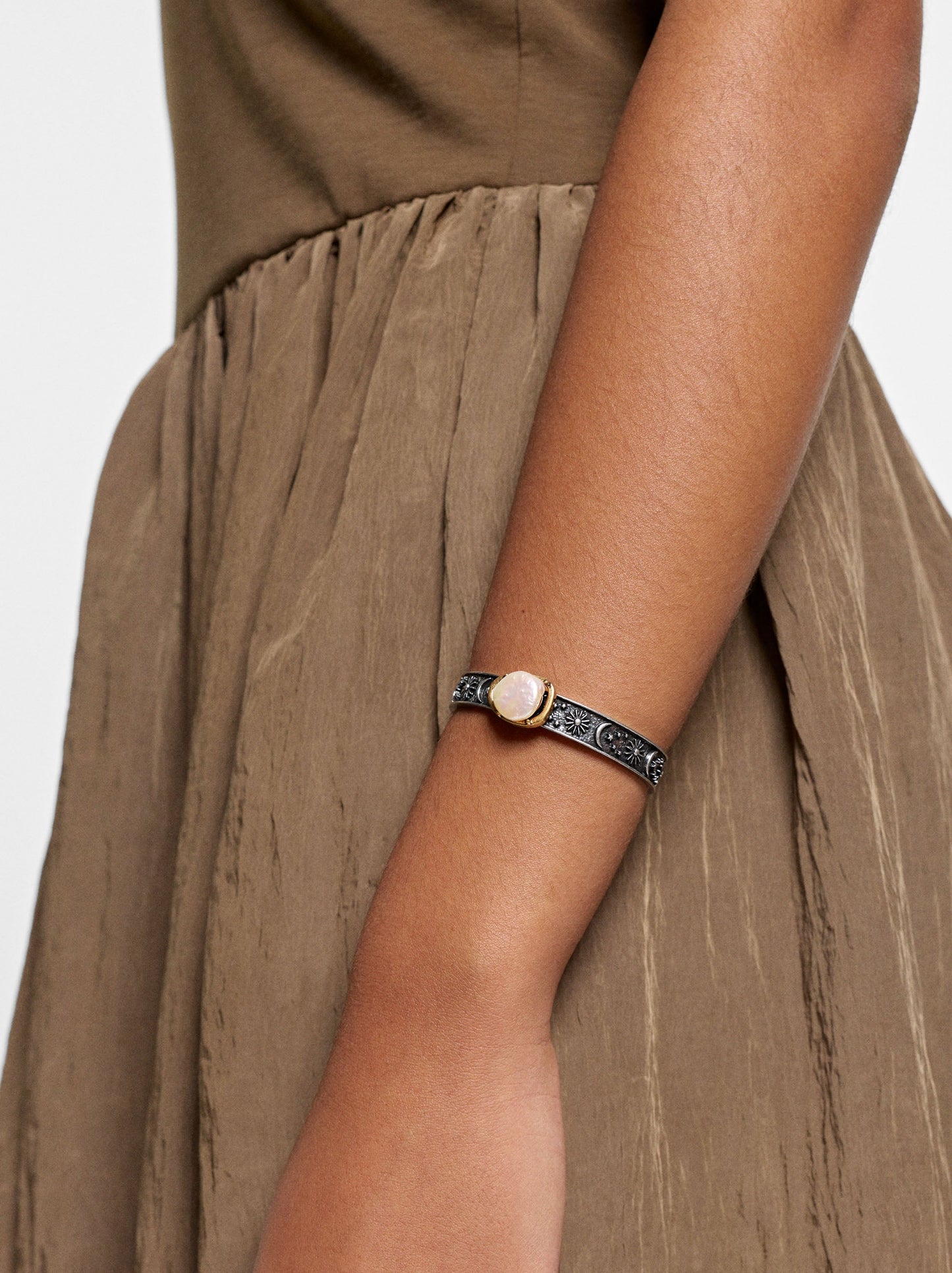 Engraved Bangle With Freshwater Pearl