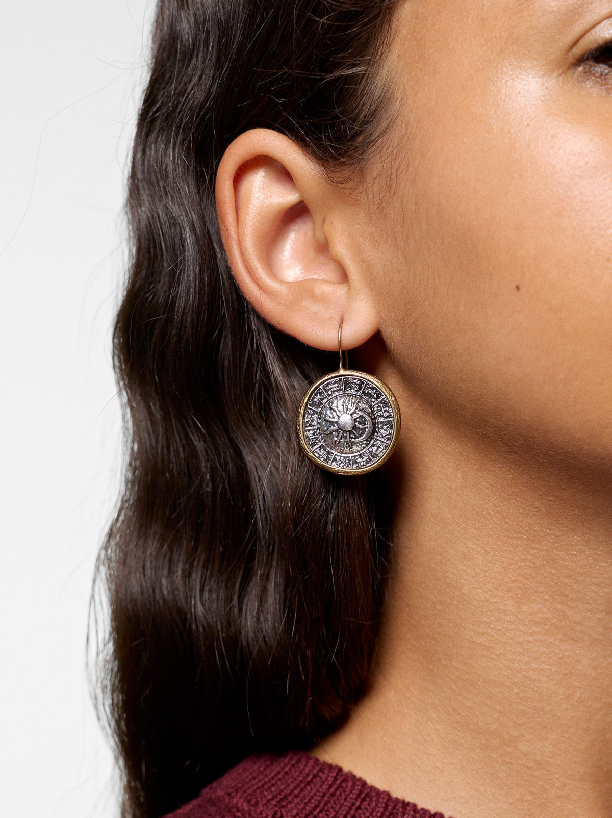Bicolor Sun And Moon Medallion Earrings