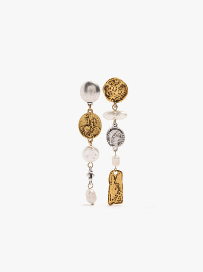 Asymmetrical Medallion Earrings With Freshwater Pearls