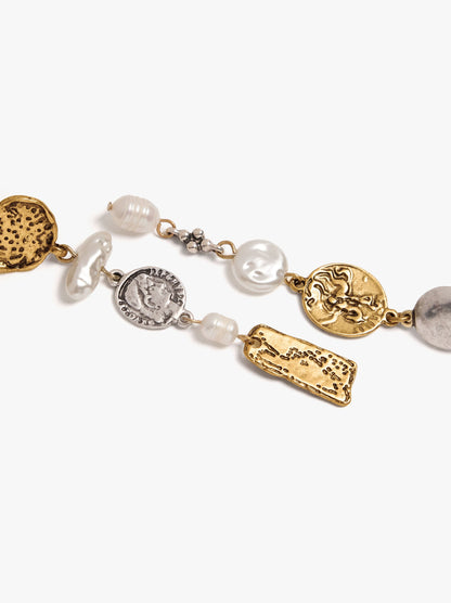 Asymmetrical Medallion Earrings With Freshwater Pearls