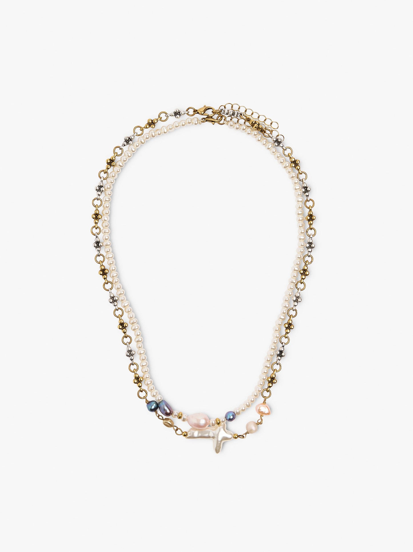 Set Of Necklaces With Multicolor Pearls