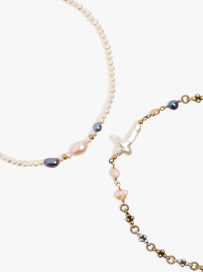 Set Of Necklaces With Multicolor Pearls