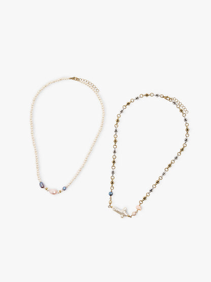 Set Of Necklaces With Multicolor Pearls