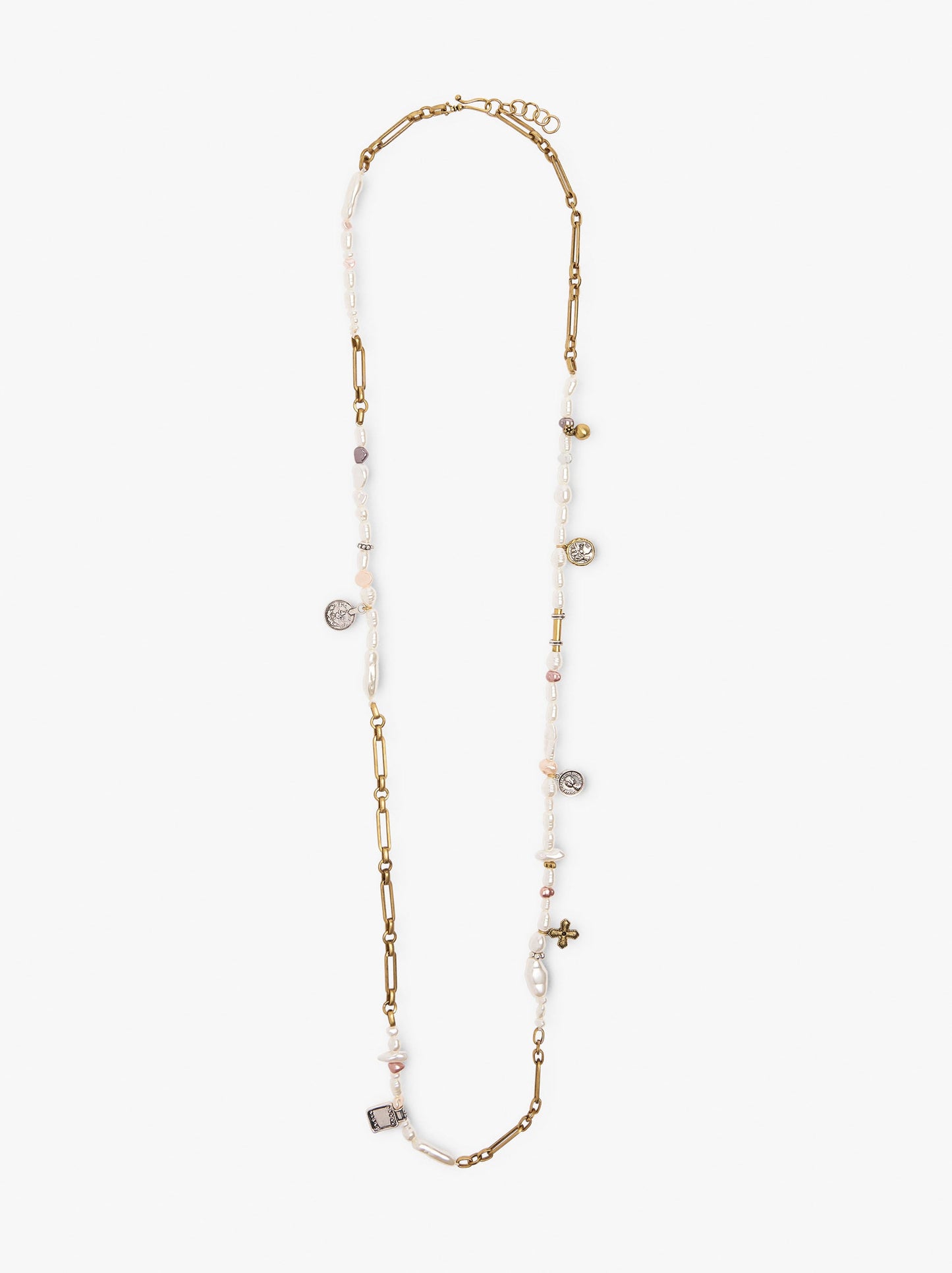 Long Necklace With Pearls And Medallions