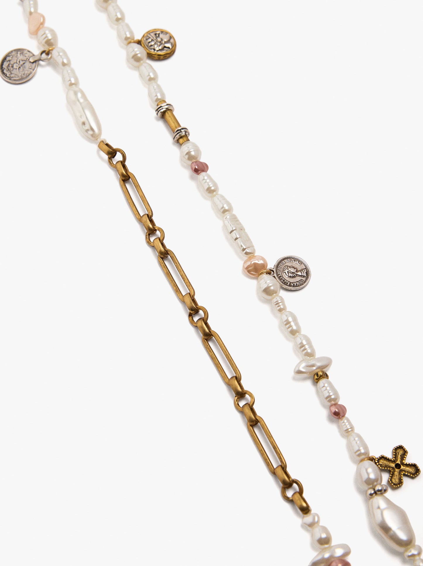 Long Necklace With Pearls And Medallions