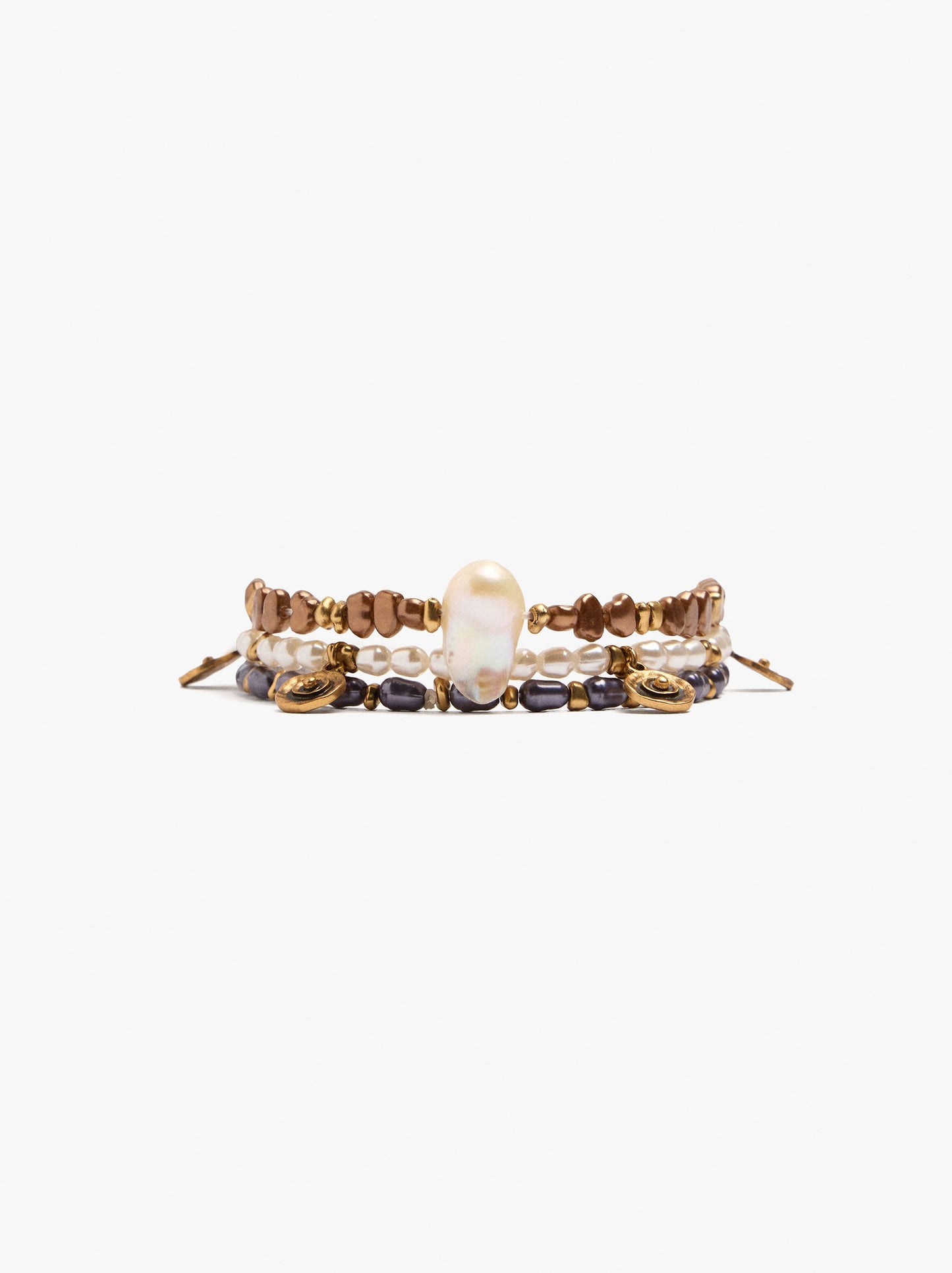 Set Of Elastic Bracelets With Pearls