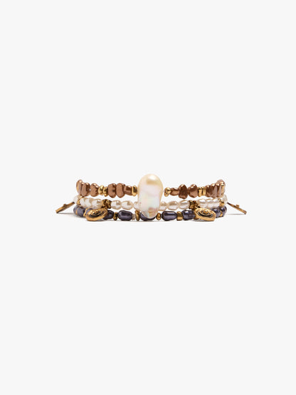 Set Of Elastic Bracelets With Pearls