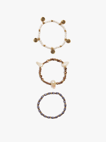 Set Of Elastic Bracelets With Pearls