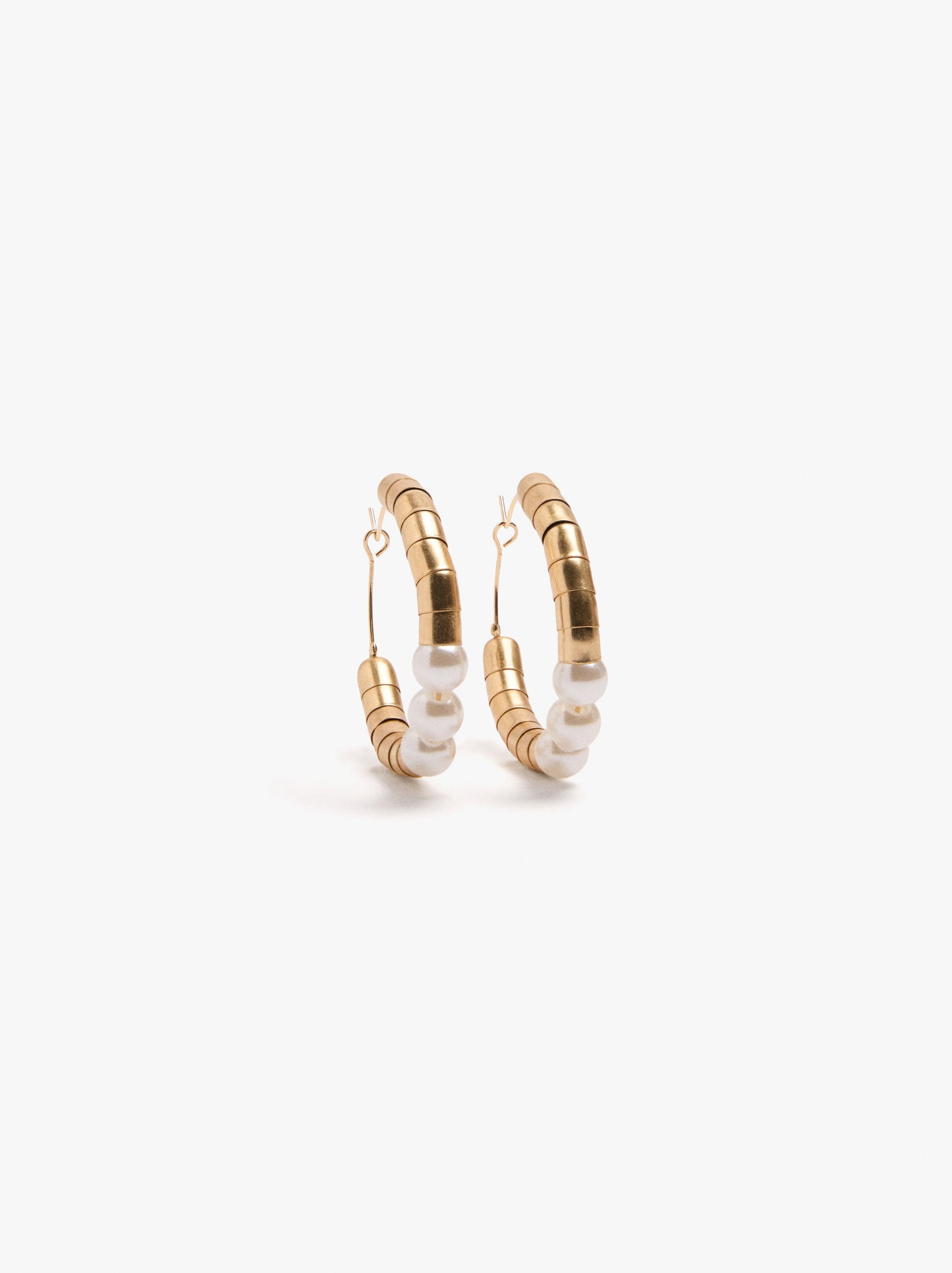 Tubular Hoop Earrings With Pearls