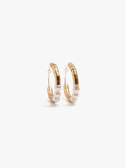 Tubular Hoop Earrings With Pearls