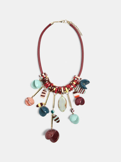 Short Necklace With Multicolor Beads And Pendants