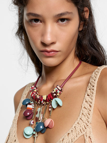 Short Necklace With Multicolor Beads And Pendants