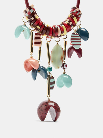 Short Necklace With Multicolor Beads And Pendants