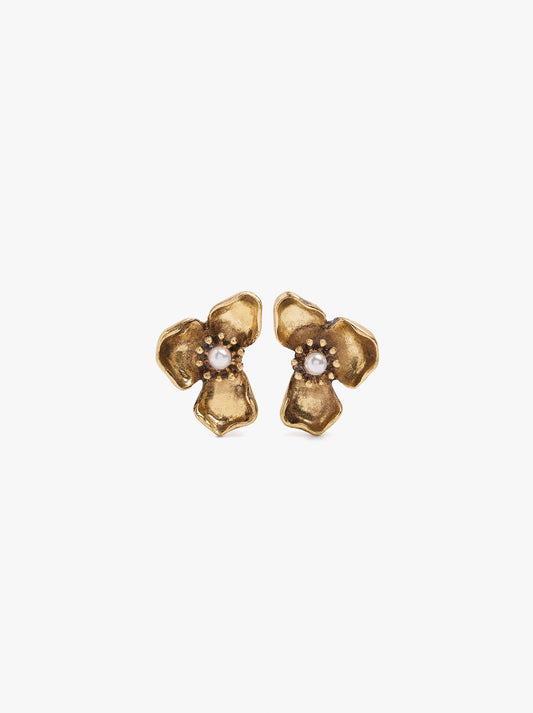 Half-Flower Earrings With Pearl