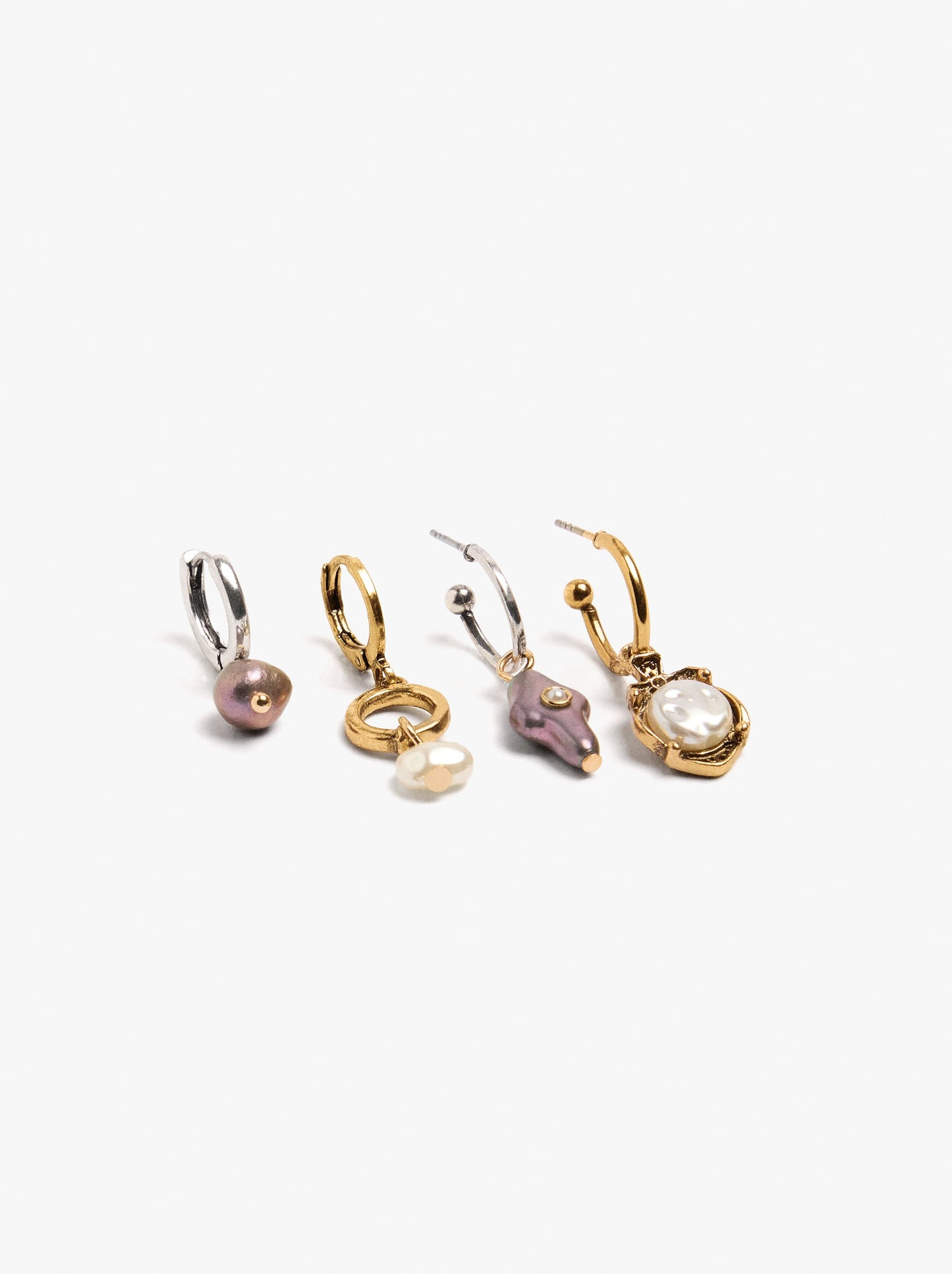 Set Of Bicolor Hoop Earrings With Pearl Pendants