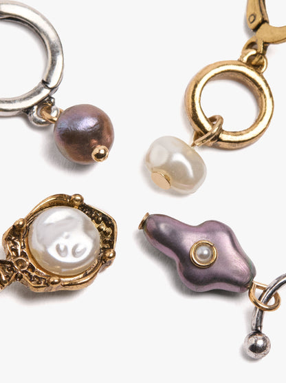Set Of Bicolor Hoop Earrings With Pearl Pendants