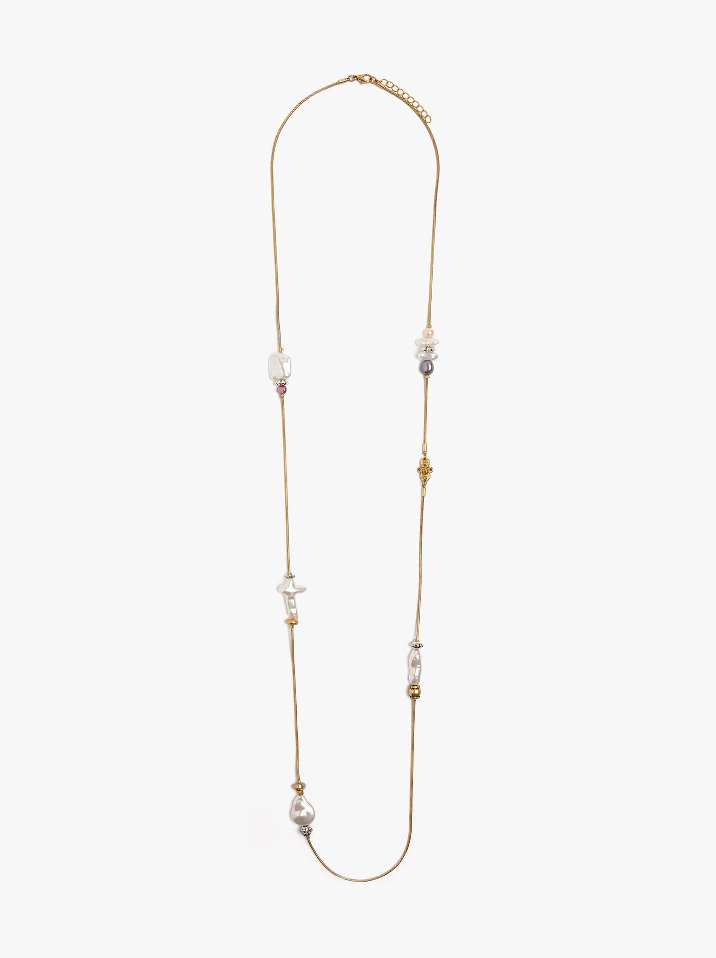Long Snake Chain Necklace With Pearls