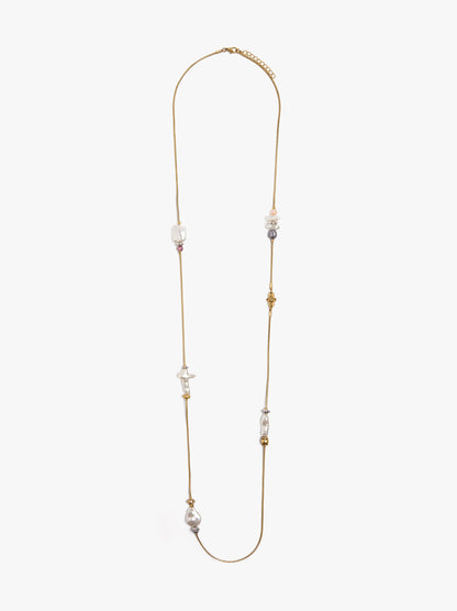 Long Snake Chain Necklace With Pearls