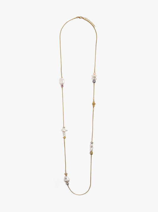 Long Snake Chain Necklace With Pearls