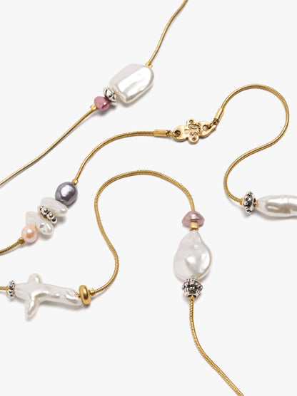 Long Snake Chain Necklace With Pearls
