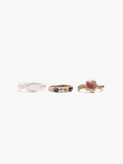 Set Of Rings With Freshwater Pearl