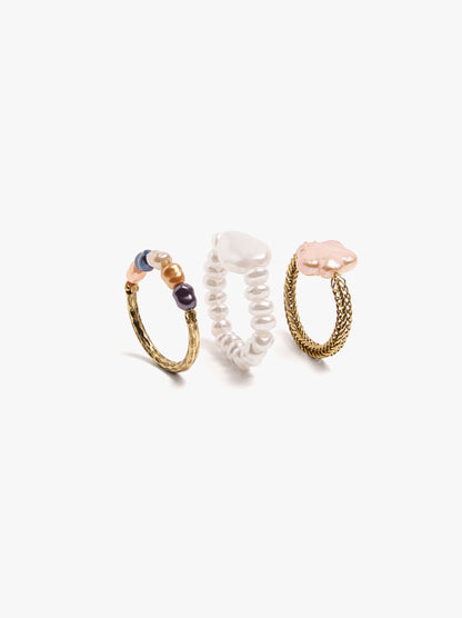 Set Of Rings With Freshwater Pearl