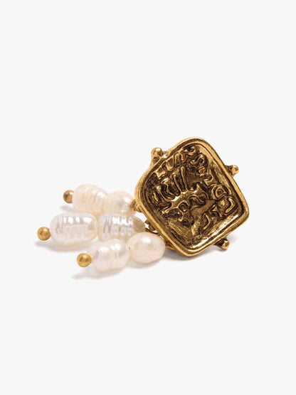 Plate Earrings With Raised Details And Freshwater Pearls