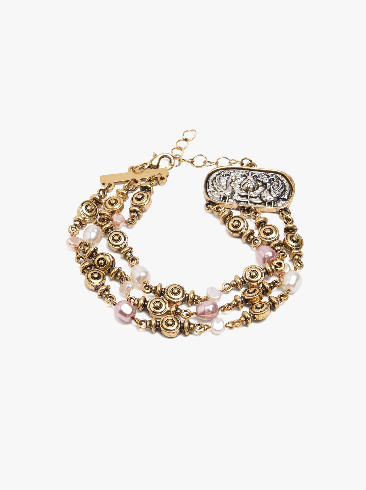 Triple Bracelet With Medal And Pearls