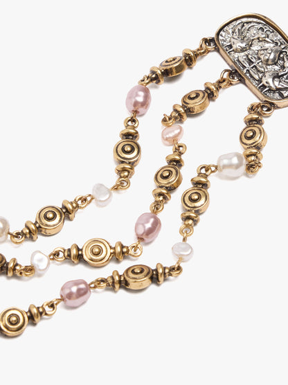 Triple Bracelet With Medal And Pearls