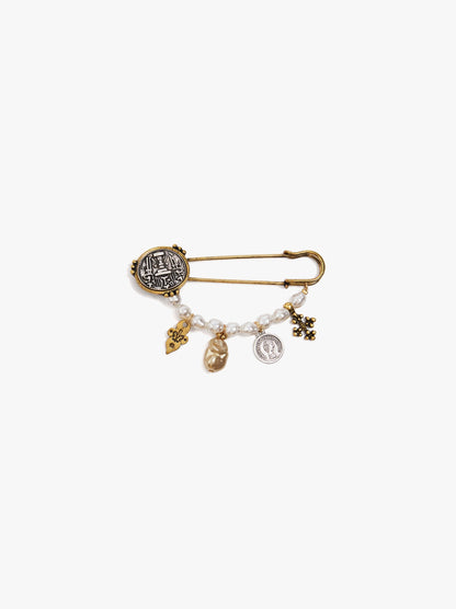 Brooch With Medal And Pearls