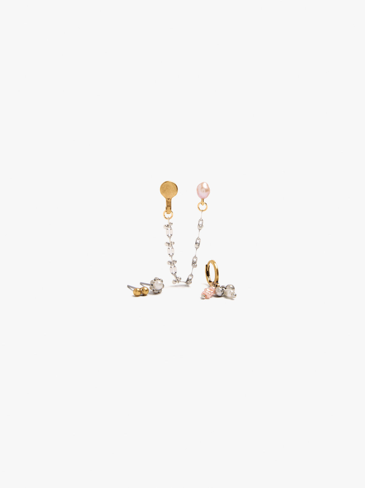Set Of Pearl And Chain Earrings