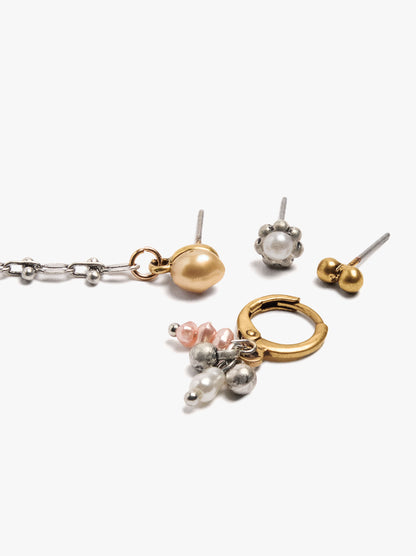 Set Of Pearl And Chain Earrings